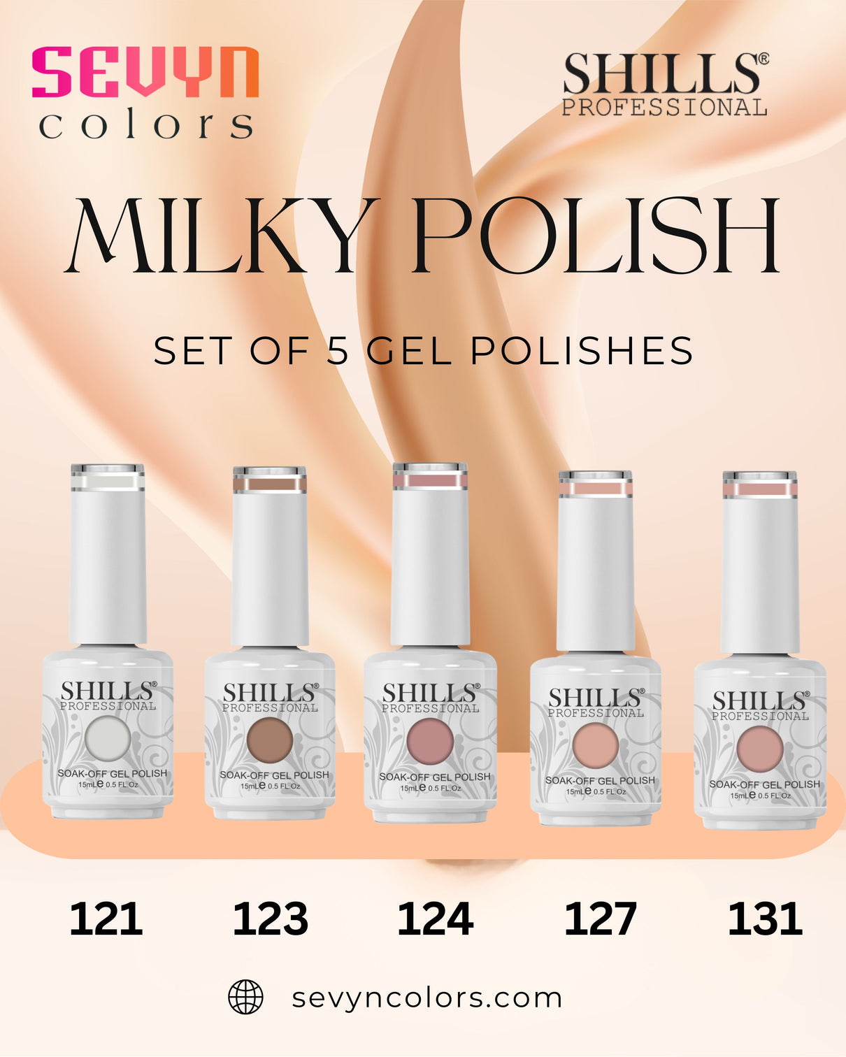 Milky Gel Polish Set of 5 – Shills Professional | Nude & Neutral Collection | Sevyn Colors