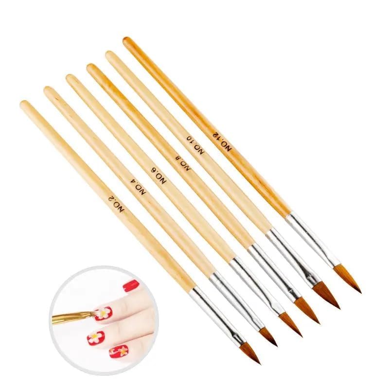 Sevyn Colors Acrylic Nail Brush Set – 6pcs Wooden Handle Kolinsky-Style Brushes for Acrylic Nail Art & Sculpting