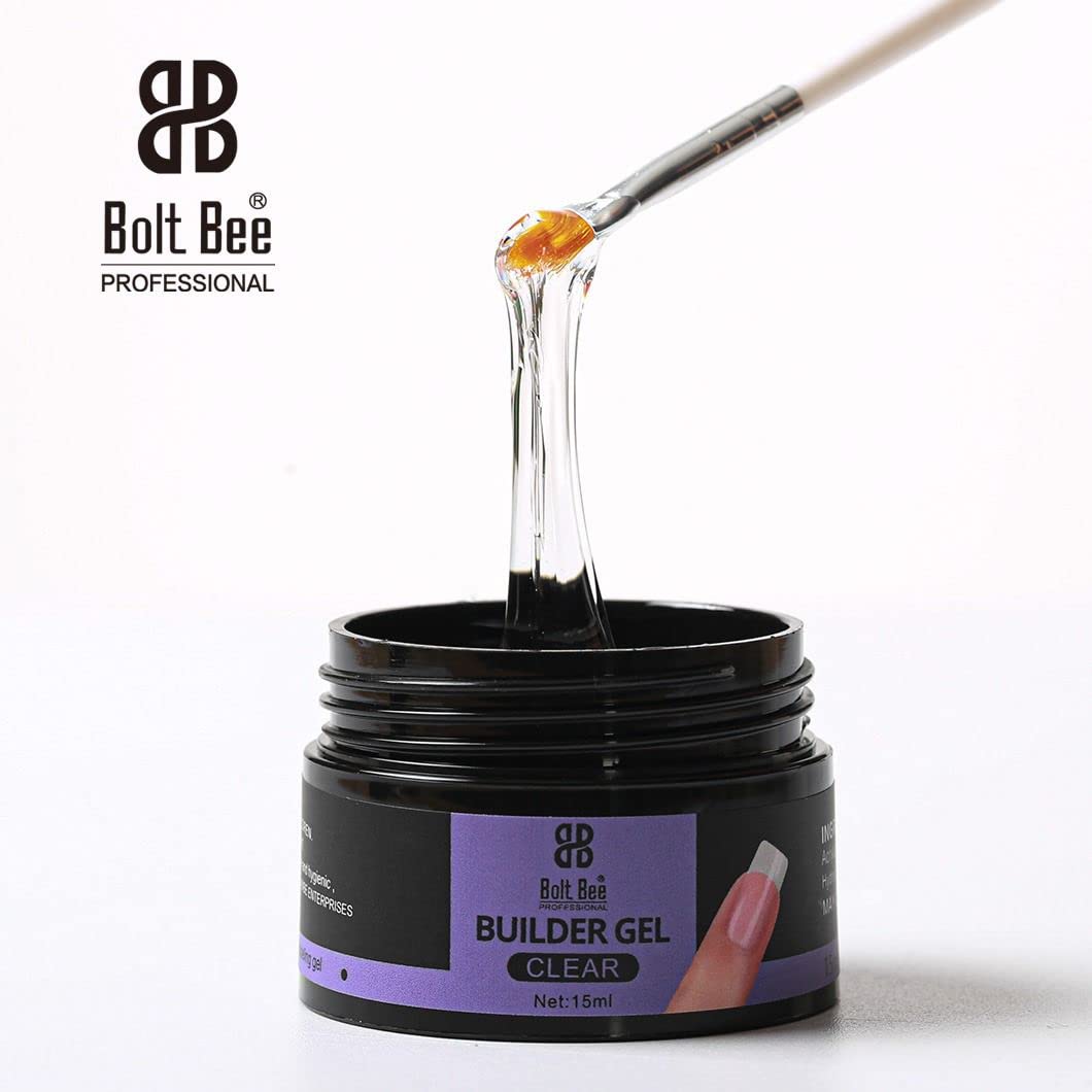 Bolt Bee Clear Builder Gel – 15ml | Self-Leveling Hard Gel for Nail Extensions, Overlays & Strengthening | Professional Nail Builder
