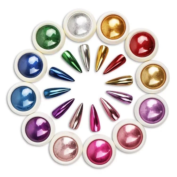 Sevyn Colors Chrome Nail Powder Set  12 Metallic Mirror Chrome Pigments for Nail Art, Gel & Acrylic Nails