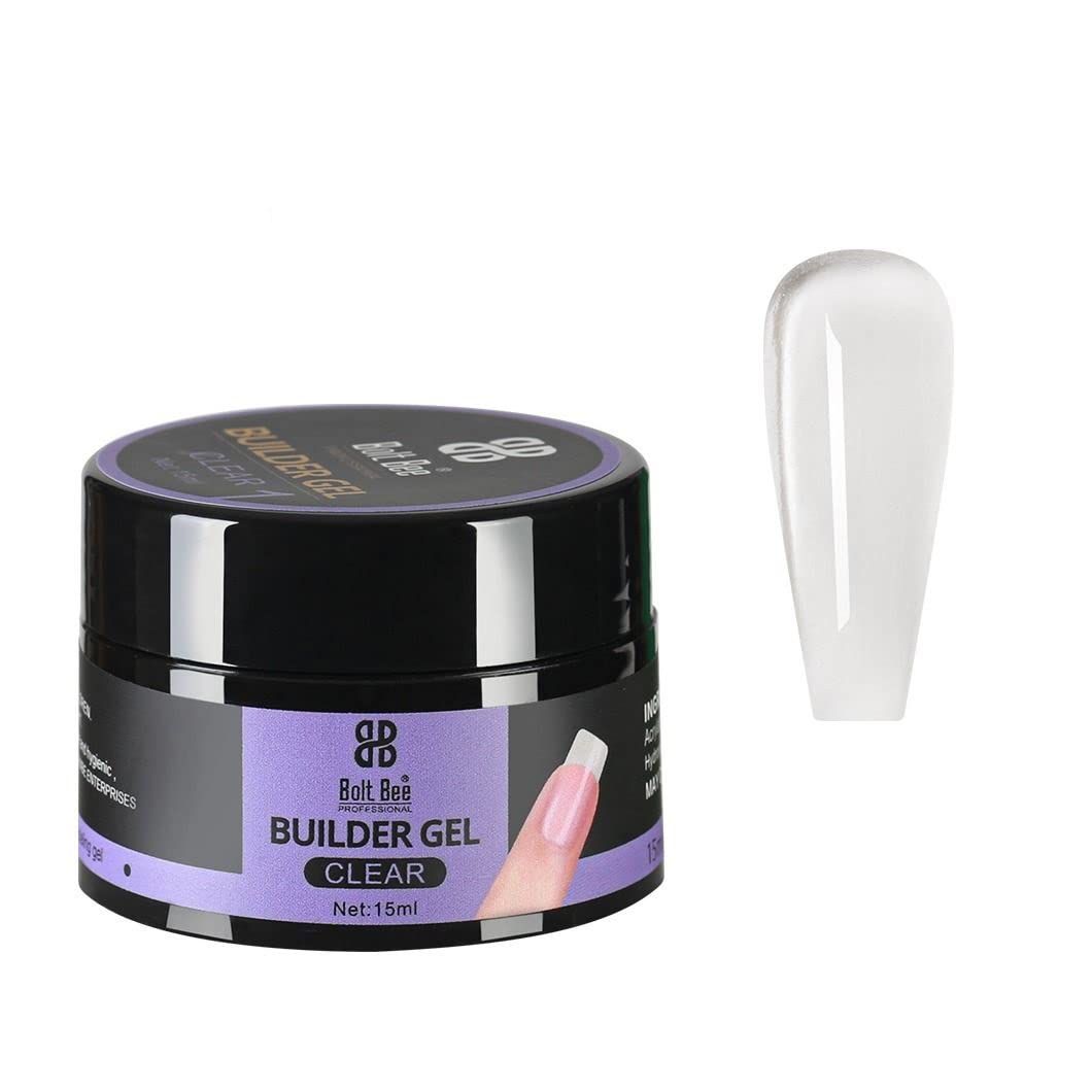 Bolt Bee Clear Builder Gel – 15ml | Self-Leveling Hard Gel for Nail Extensions, Overlays & Strengthening | Professional Nail Builder