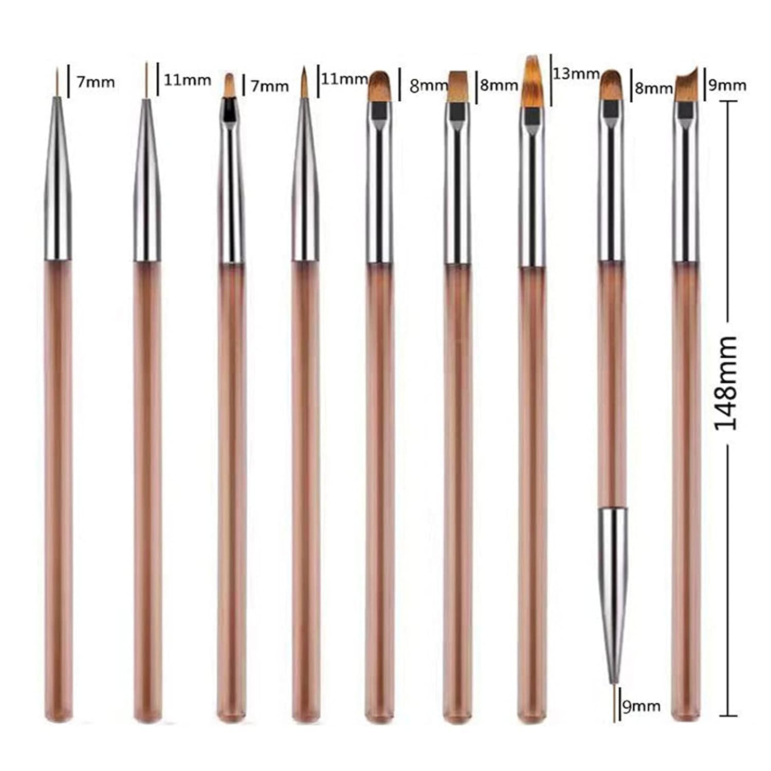 Sevyn Colors 9 Pcs Nail Art Brush Set – Professional Nail Design Brushes for Gel, Acrylic, Detailing, Striping, and Nail Art