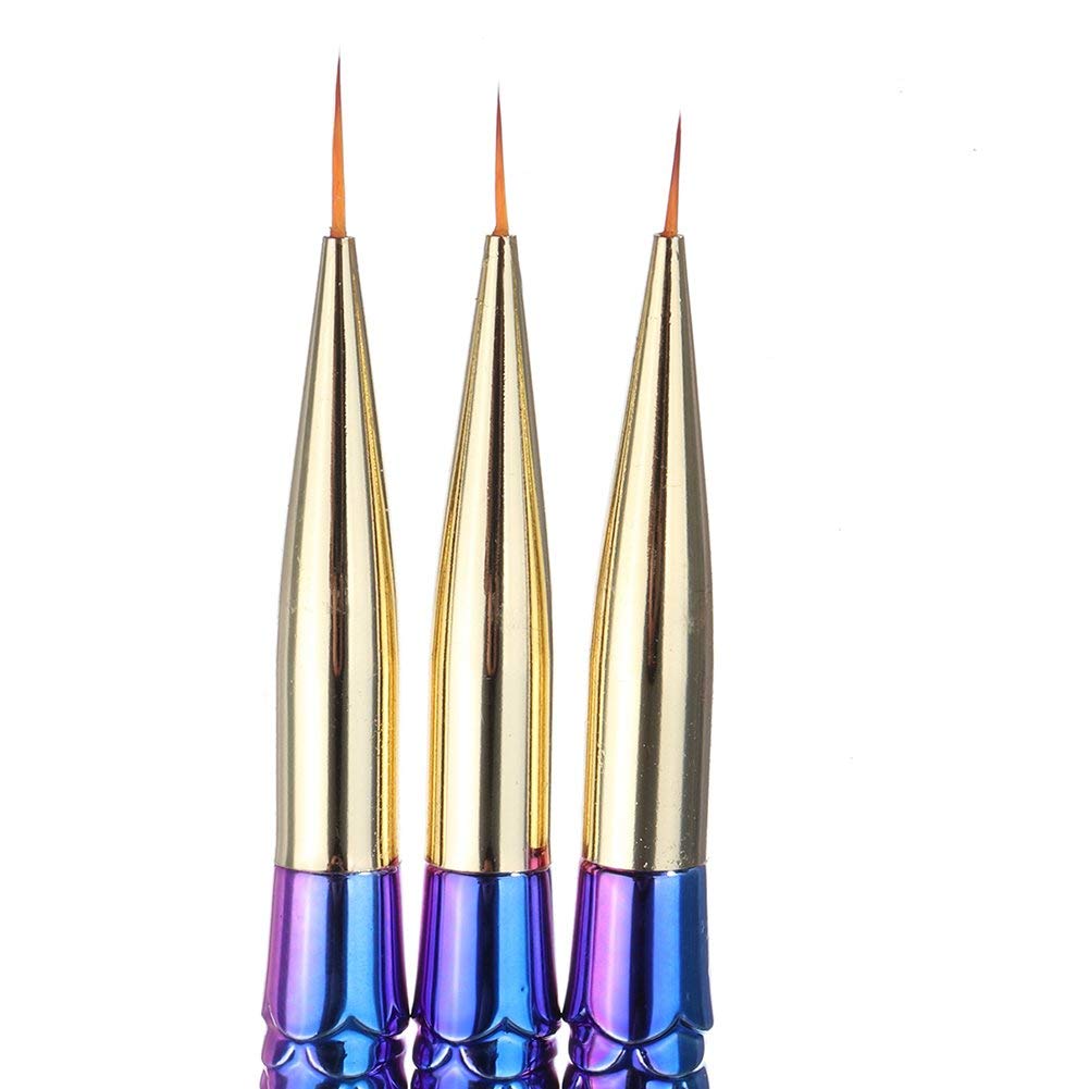 Sevyn Colors 3-Piece Mermaid Nail Art Detailing Brush Kit – Fine Tip Brushes for Perfect Lines