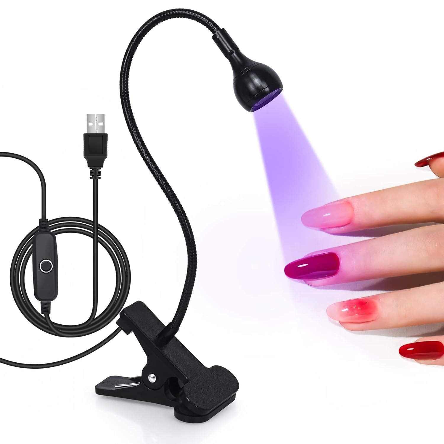 Sevyn Colors Clip-On Flexible UV LED Nail Light – USB Powered Mini Lamp for Gel Nail Art Curing | Portable Single Finger UV Light