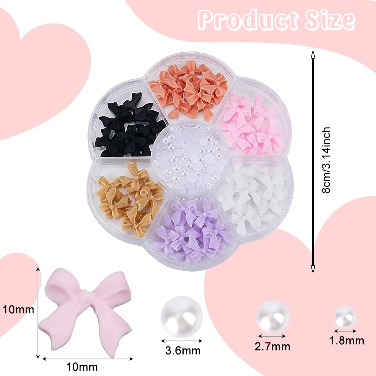 Sevyn Colors 3D Bow Nail Art Charms Set – 3D Acrylic Nail Bows & Pearls in 7 Pastel Colors for DIY Nail Decoration