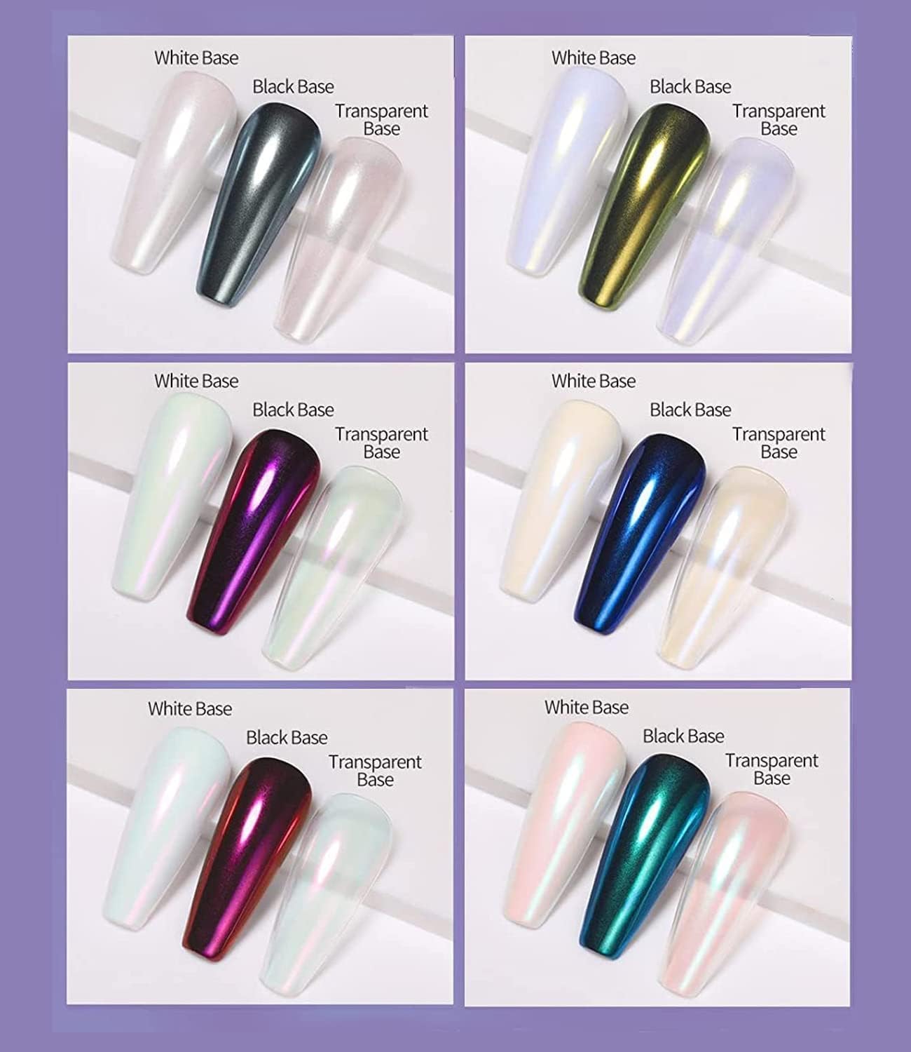 Sevyn Colors Aurora Chrome Mirror Pearl Powder Set – 6 Colors Iridescent Nail Art Pigment