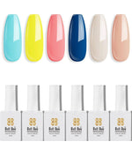 image, BOLT BEE Gel Nail Polish Kit – Set of 6 Summer Colors | Navy Blue, Mint Green, Neon Yellow, Pink, Nude | Soak-Off UV/LED Gel, 15ml Each
