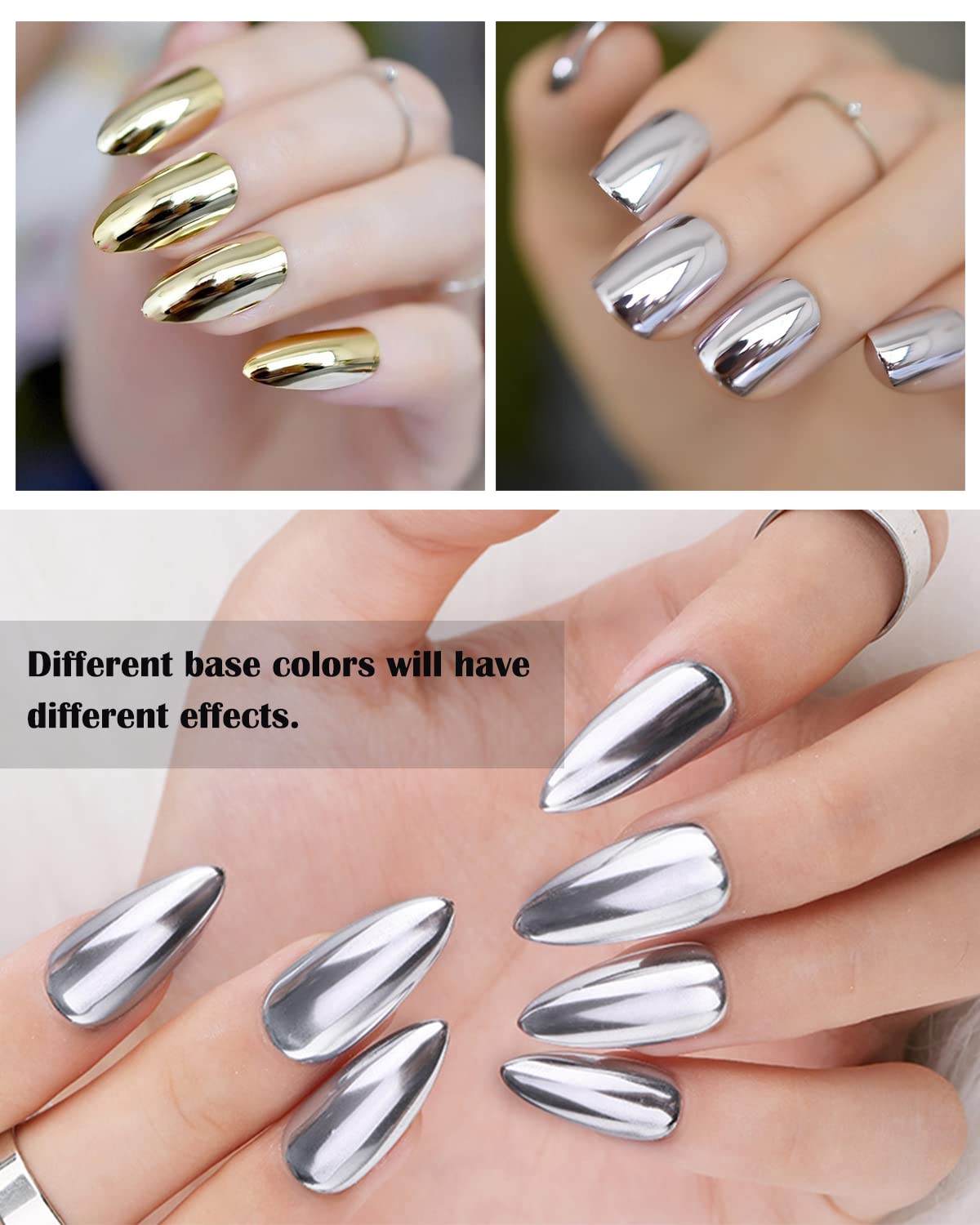 Sevyn Colors Chrome Nail Powder 3 Colors Metallic Mirror Effect Pigment Set for Gel & Acrylic Nails
