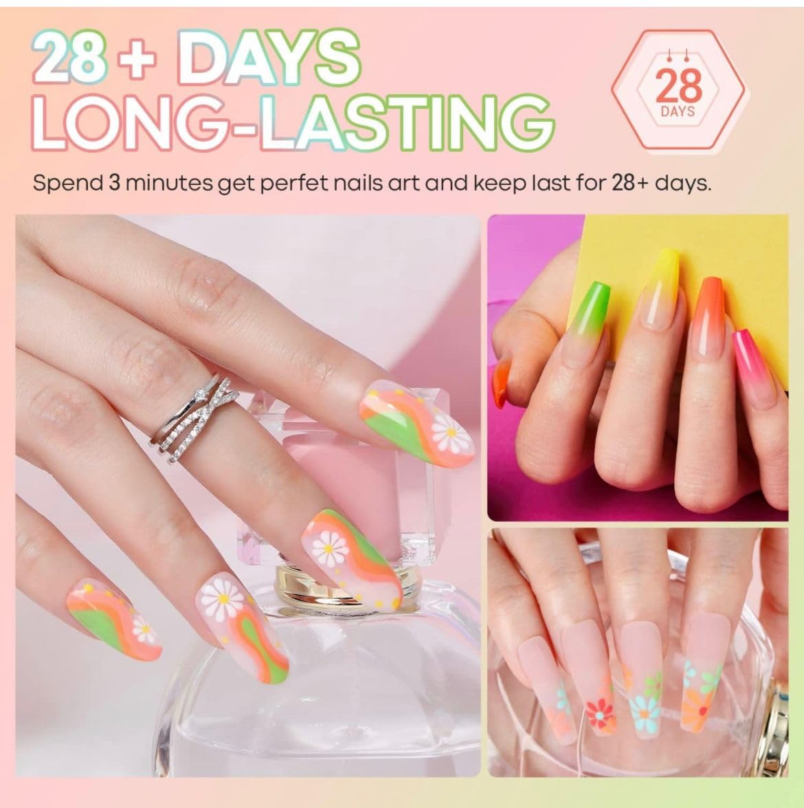 BOLT BEE Summer Gel Nail Polish Set – 6 Vibrant Colors | Bright Red, Mint Green, Neon Pink, Orange, Green | 15ml Soak-Off UV/LED Gel Polish