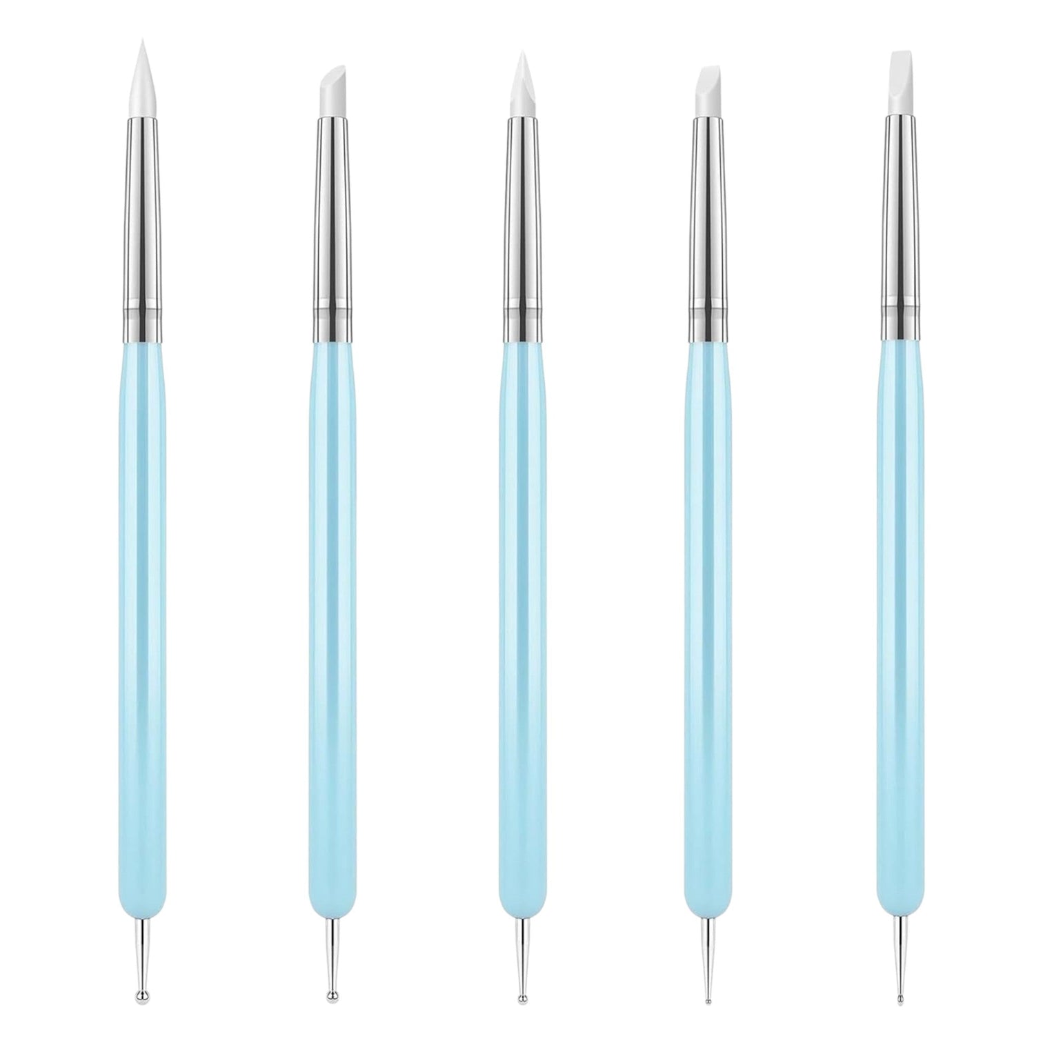Sevyn Colors 5PCS Silicone Nail Art Tools with Dotting Pens – Dual-Ended Nail Sculpting Brushes for Gel Polish, Cleanup & Detailing