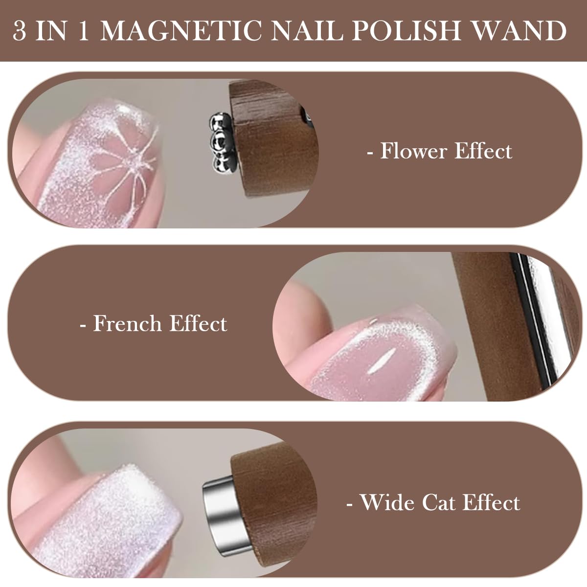 Sevyn Colors 3 in 1 Magnetic Cat Eye Nail Art Wand  Premium Wood Handle Magnet Stick for 3D Cat Eye & Flower Designs