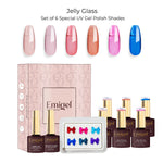 image, Emigel Professional Jelly Glass UV Gel Polish Set – 6 Vibrant Soak-Off Shades with Base &amp; Top Coat
