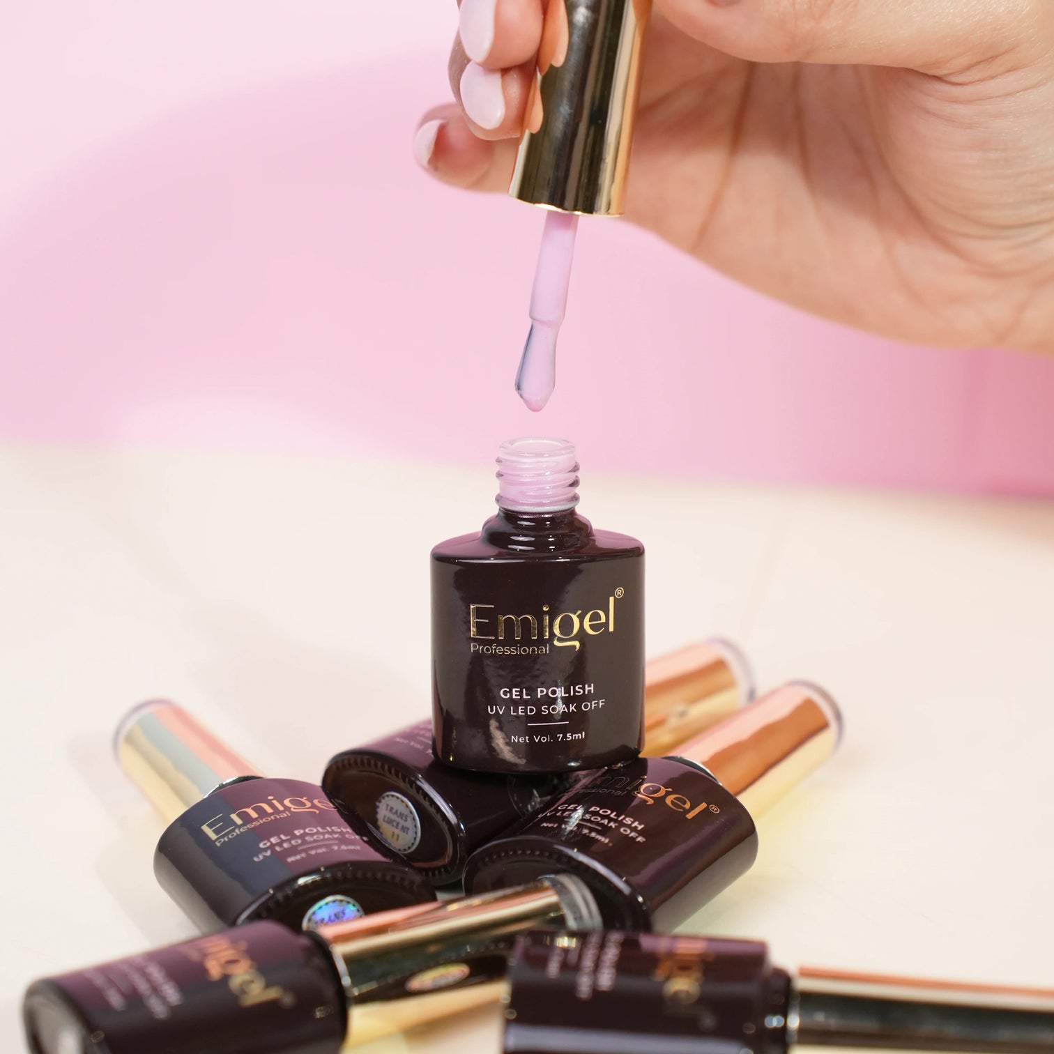 Emigel Professional Translucent UV Gel Polish Set – 6 Special Soak-Off Shades with Base & Top Coat