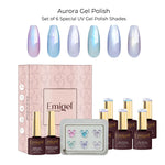 image, Emigel Professional Aurora UV Gel Polish Set – 6 Iridescent Soak-Off Shades with Base &amp; Top Coat
