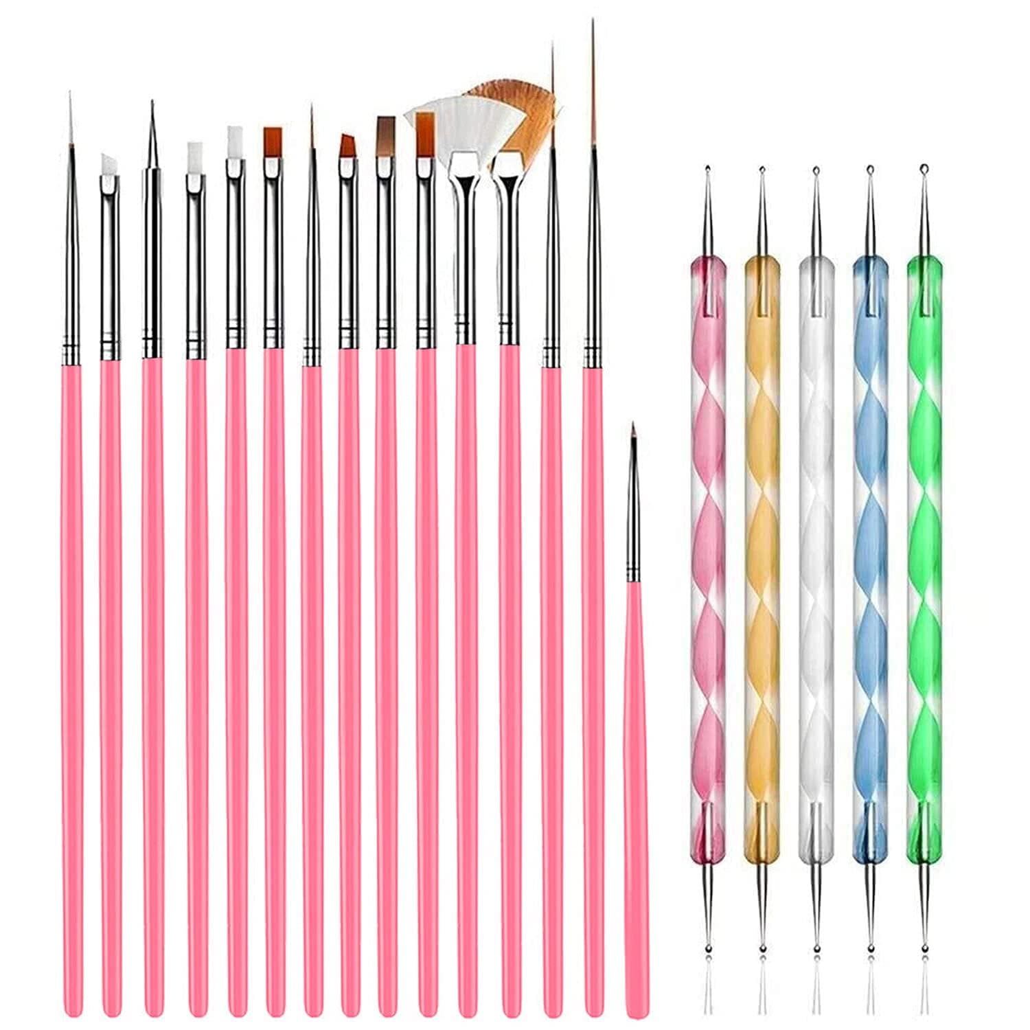 Sevyn Colors 20-Piece Nail Art Brush & Dotting Tool Set – 15 Nail Art Brushes & 5 Double-Ended Dotting Pens for Acrylic, Gel, Polish & Detailing