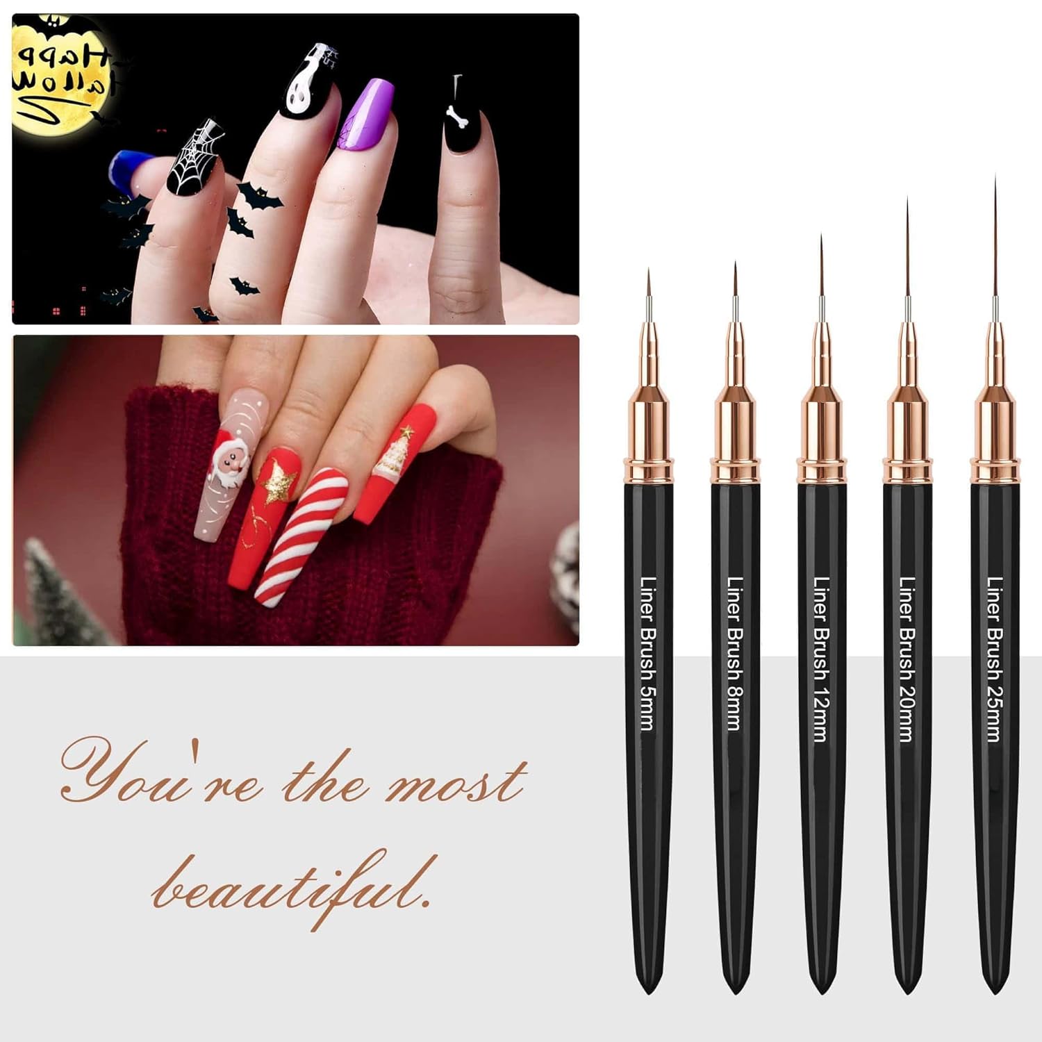 Sevyn Colors 5pcs Professional Nail Art Liner Brush Set – Ultra-Fine Detail Brushes for Gel, Acrylic & Nail Art Design