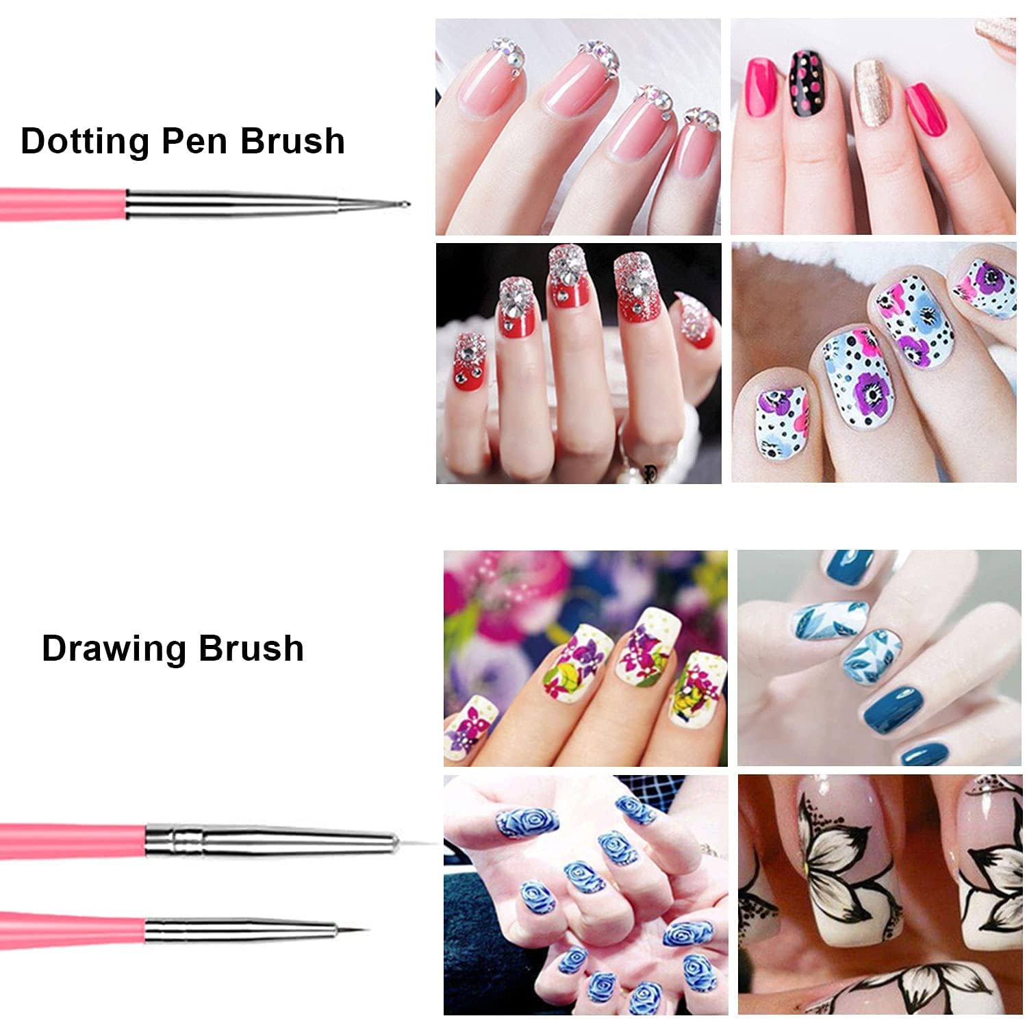 Sevyn Colors 20-Piece Nail Art Brush & Dotting Tool Set – 15 Nail Art Brushes & 5 Double-Ended Dotting Pens for Acrylic, Gel, Polish & Detailing