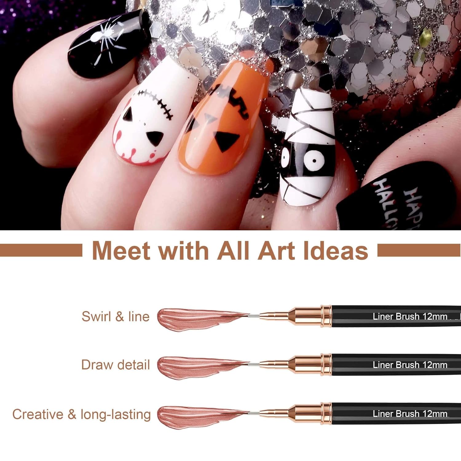 Sevyn Colors 5pcs Professional Nail Art Liner Brush Set – Ultra-Fine Detail Brushes for Gel, Acrylic & Nail Art Design