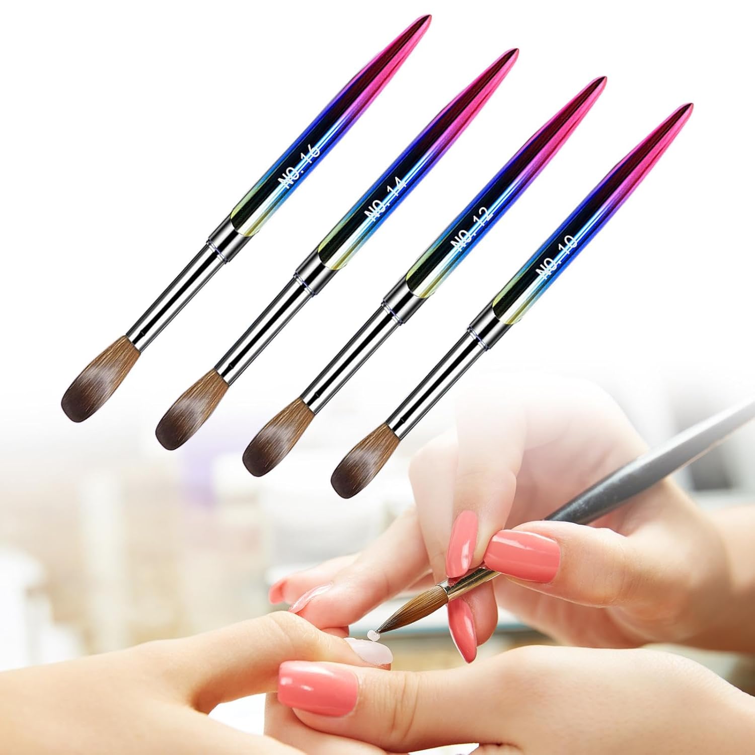 Sevyn Colors 4-Piece Acrylic Brush Set – Professional Nail Art Brushes for Acrylic Nails & Detailed Designs