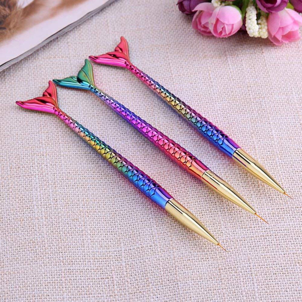 Sevyn Colors 3-Piece Mermaid Nail Art Detailing Brush Kit – Fine Tip Brushes for Perfect Lines