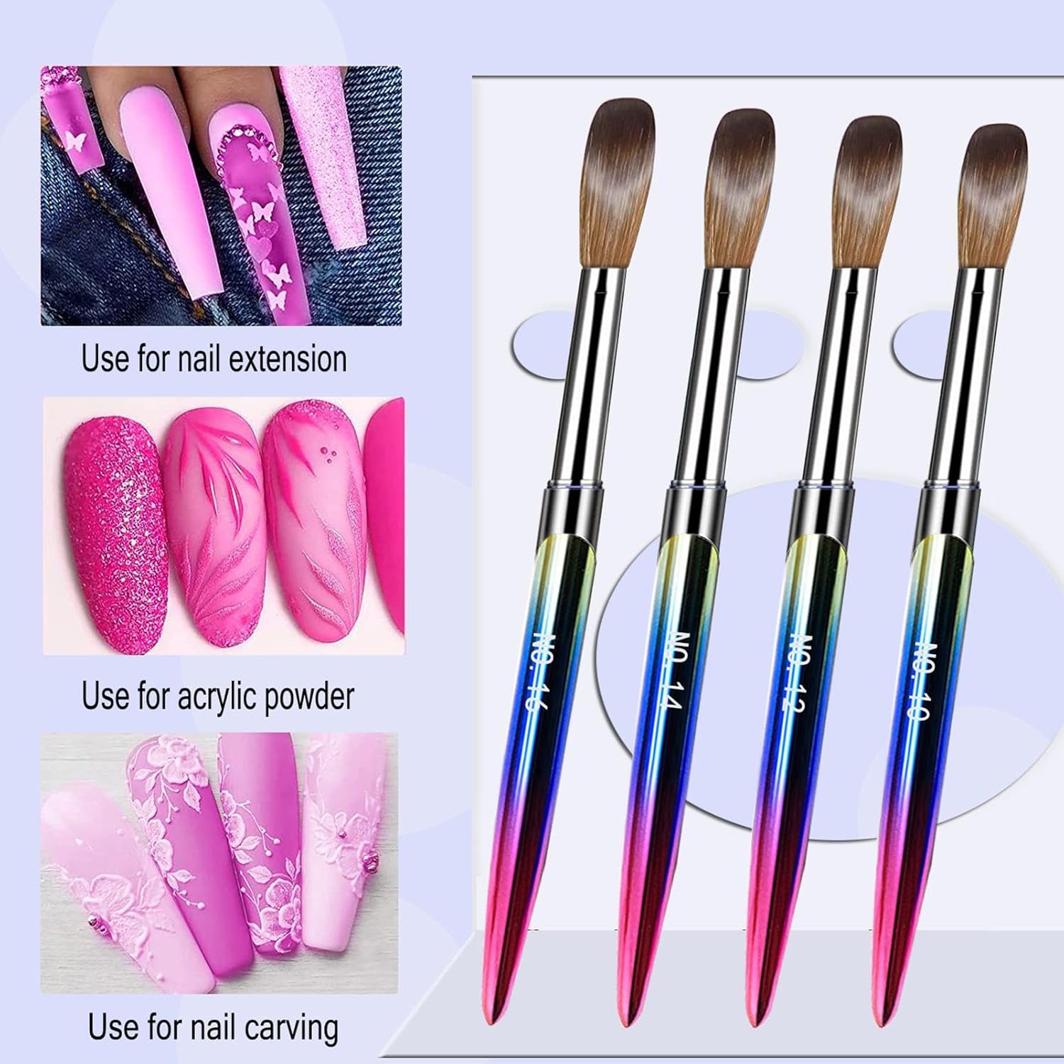 Sevyn Colors 4-Piece Acrylic Brush Set – Professional Nail Art Brushes for Acrylic Nails & Detailed Designs