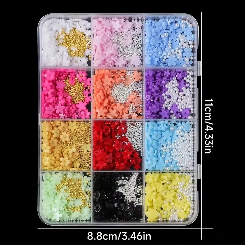 Sevyn Colors 3D Resin Flower & Pearl Nail Art Charms Kit - 12 Colors | Kawaii DIY Manicure Supplies