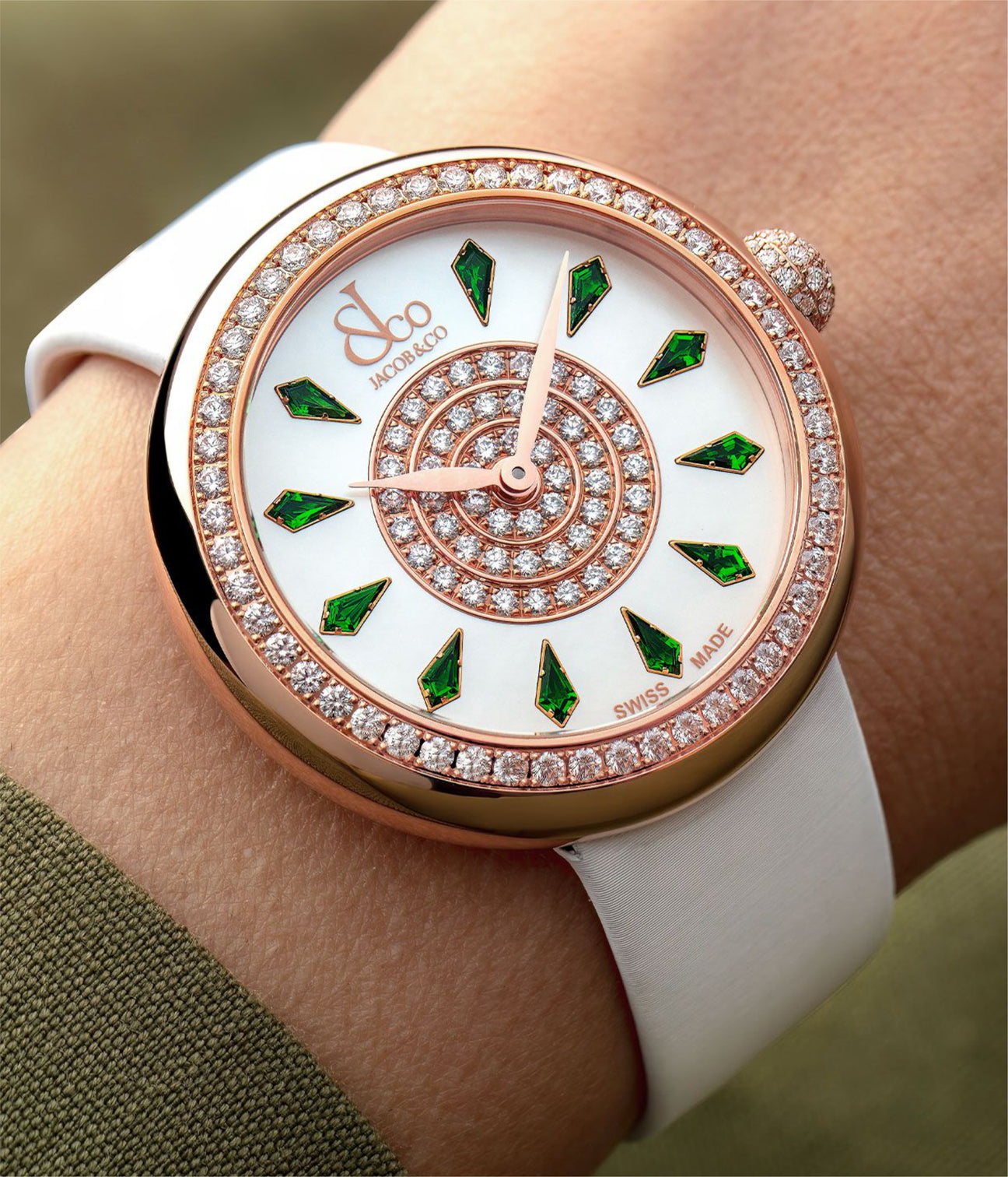 Jacob & Co. Brilliant One Row Rose Gold Tsavorites 38mm